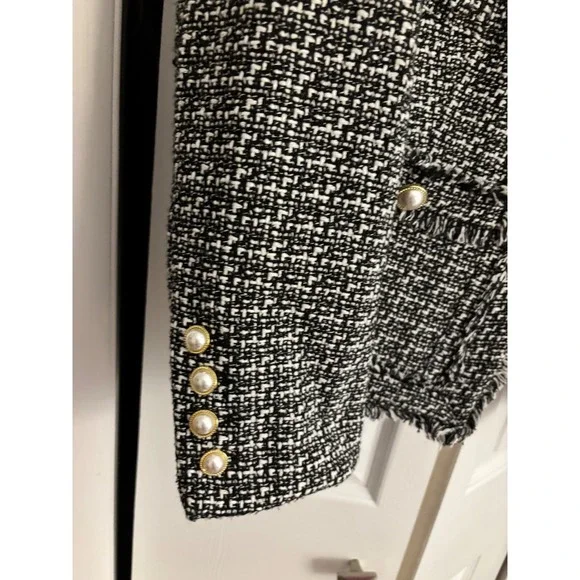 Nanette Lepore Black & White Tweed Open Front Blazer – Size 14 - Picture 4 of 8
